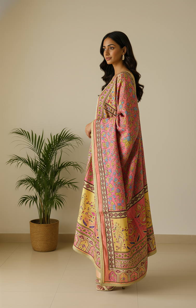 Ethereal Pastel Peach Kurta Set with Luxe Dupatta