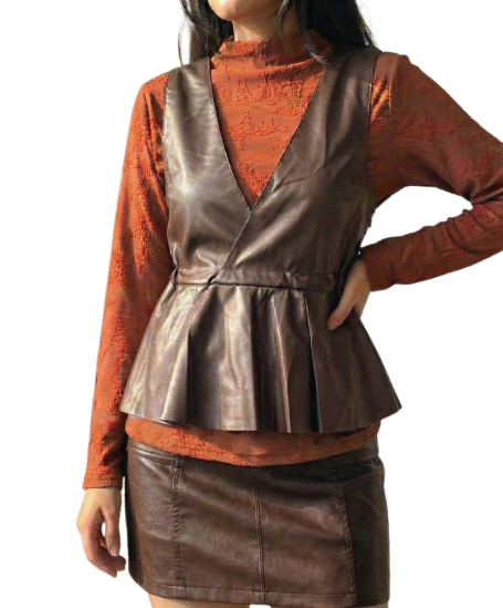Layered Elegance Peplum Top with Embossed High Neck