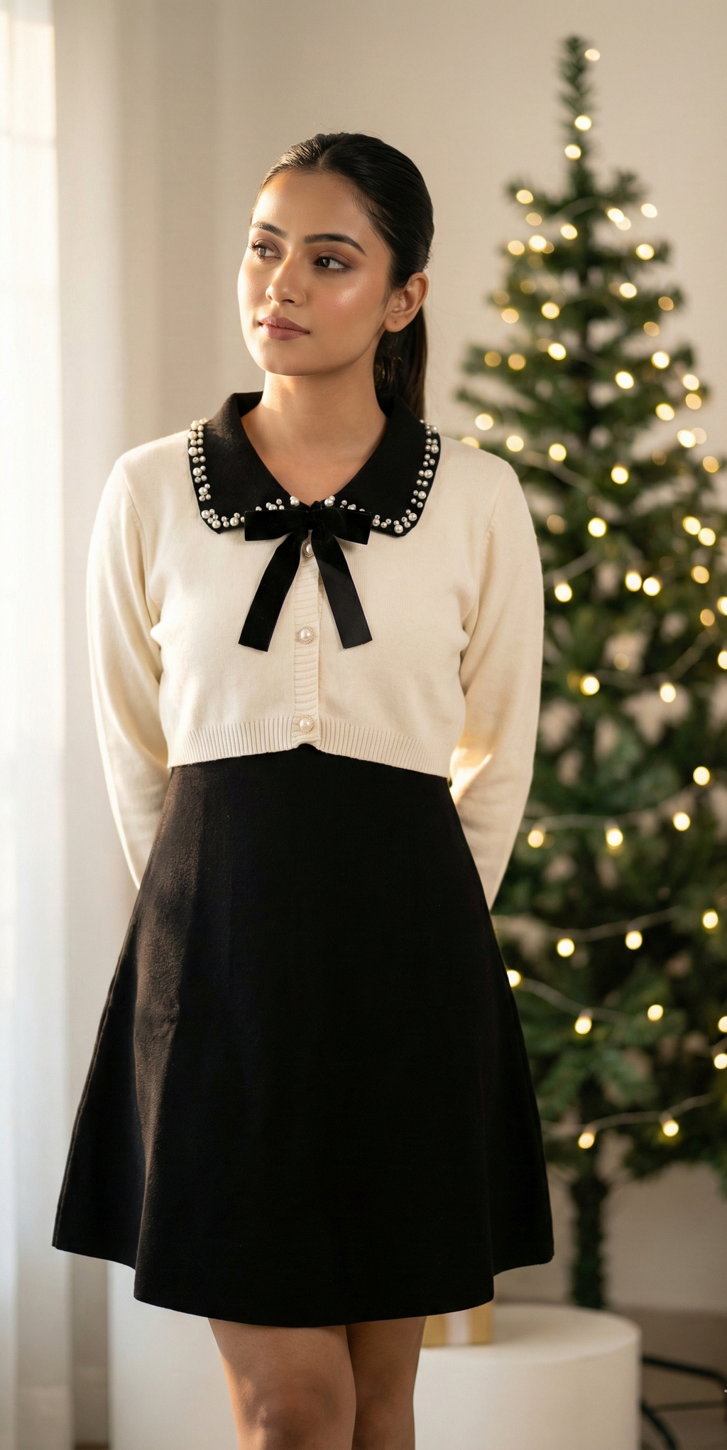 Pearl-Bow One Piece Dress – Christmas Winter Edition