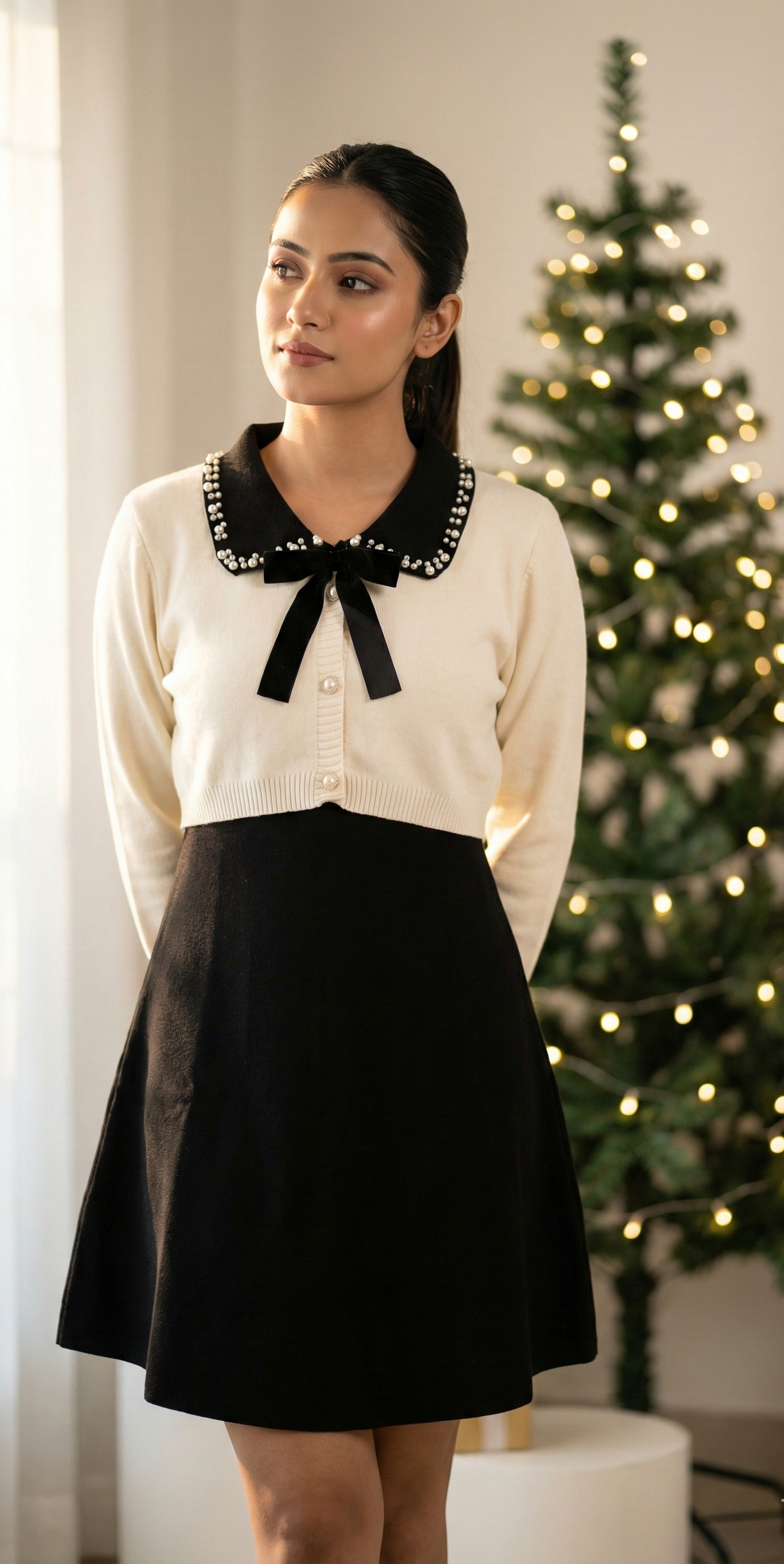 Pearl-Bow One Piece Dress – Christmas Winter Edition
