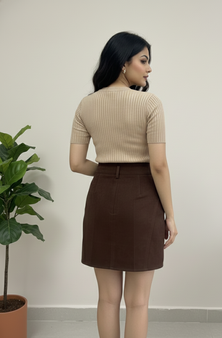 Women’s Chocolate Brown Suede Skort with Inner Lining Shorts
