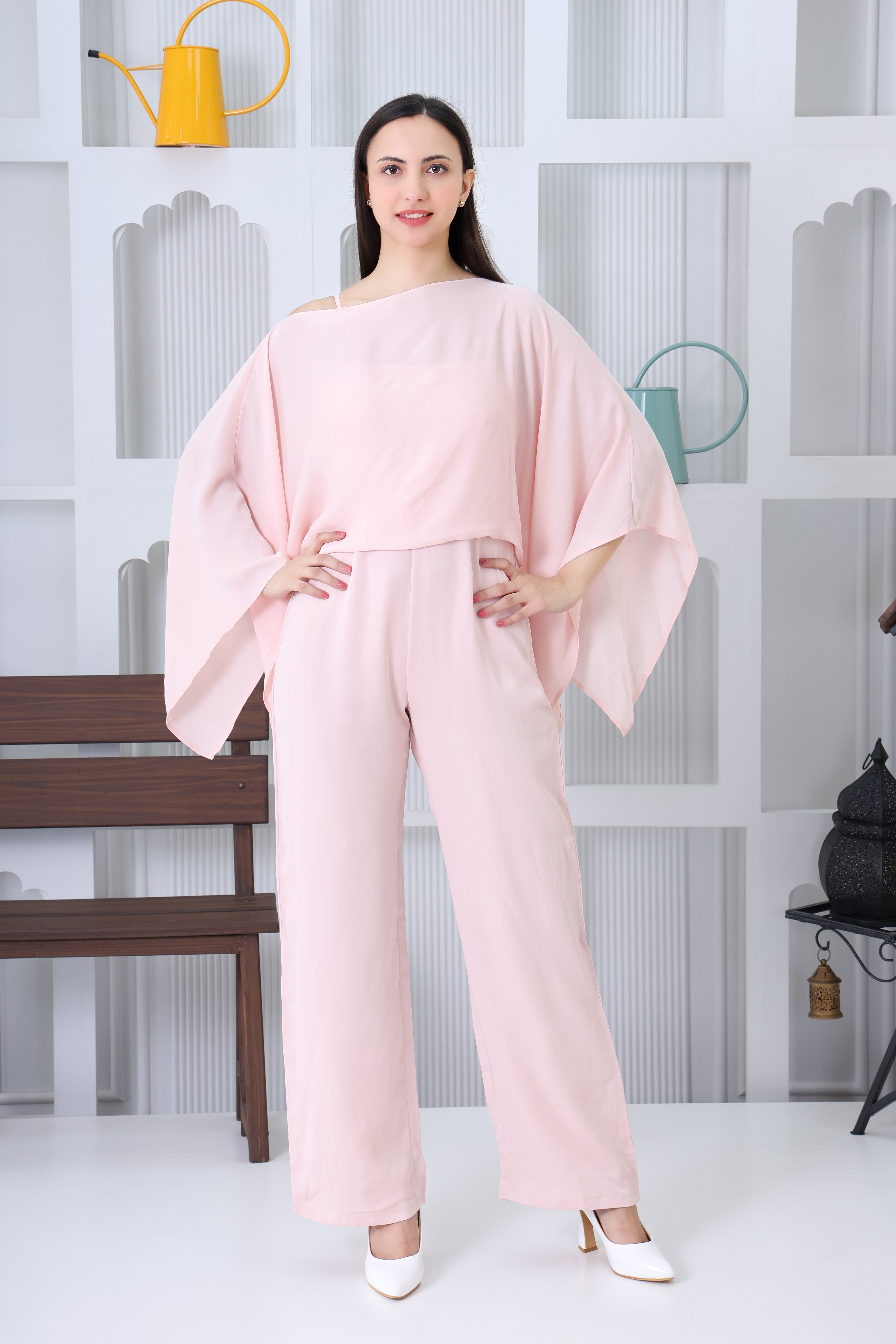 Blush Cape-Style Jumpsuit