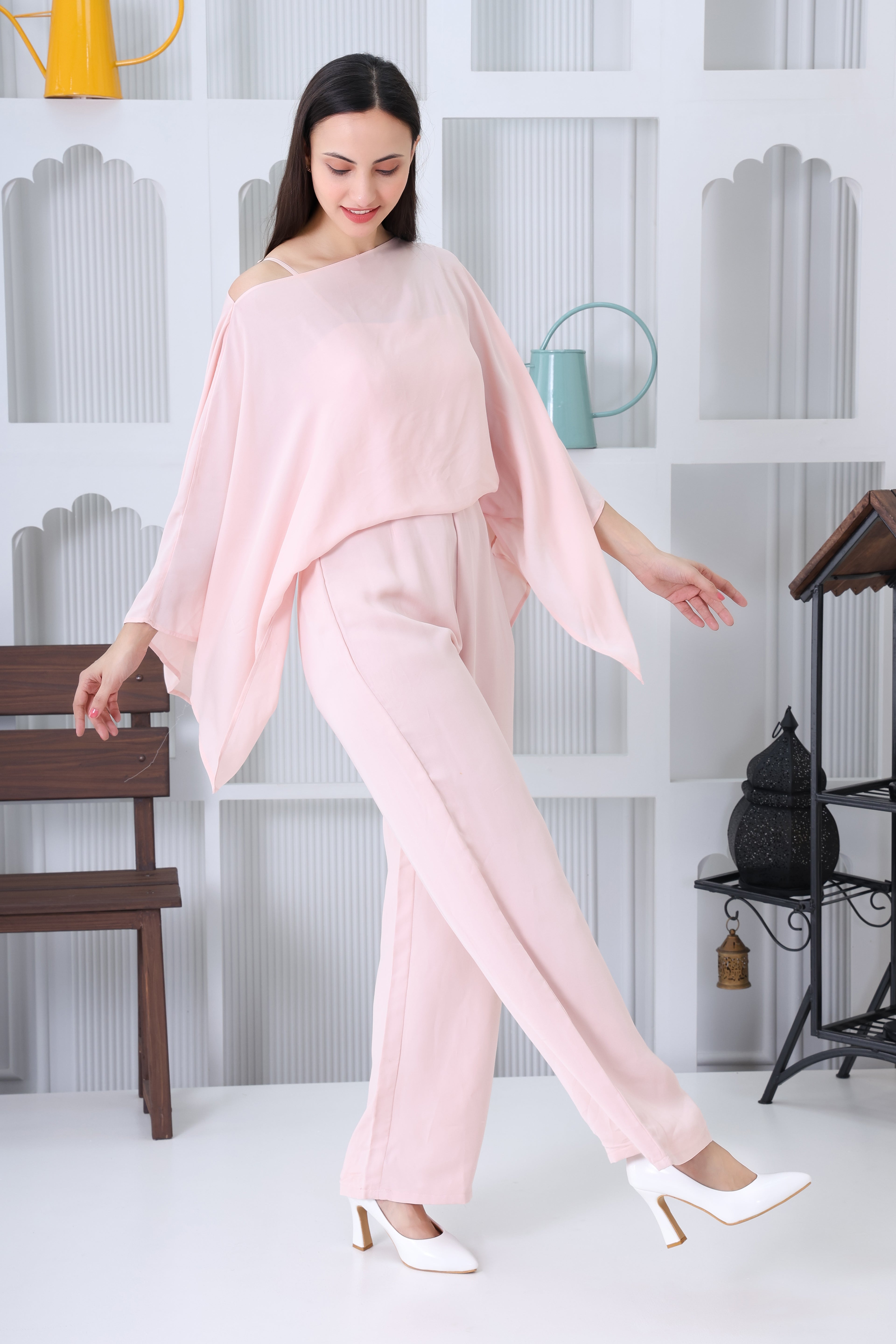 Blush Cape-Style Jumpsuit