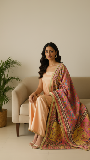 Ethereal Pastel Peach Kurta Set with Luxe Dupatta