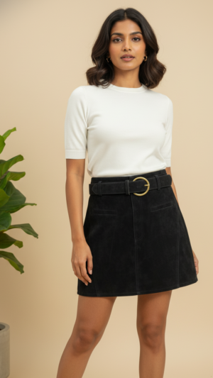 Classic Black Faux Suede Skort
