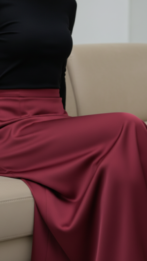Signature Smooth Wine Satin Skirt