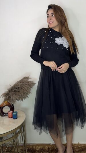 Luxe Bloom Mesh Layered Dress With Embellished Vest